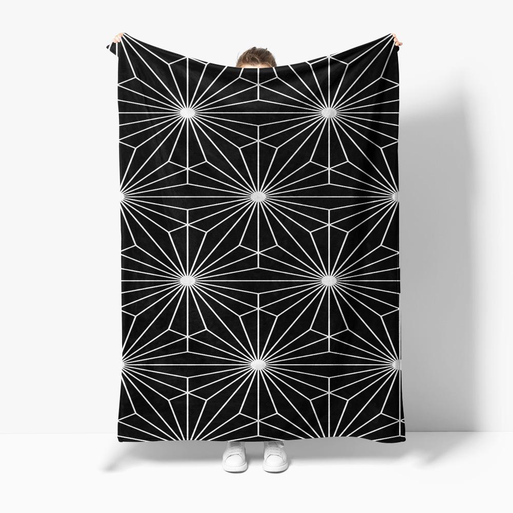 Black Geometric Star Pattern Blanket Japanese Style Throw Blanket Sofa Bed Cover Decorative Throw for Home Decor 75X95CM