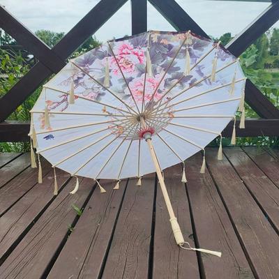 70cm Silk Fabric Tassel Umbrella Chinese Style Rainproof Classical Oil Paper Umbrella Decorative Handheld Ancient Dance Umbrella