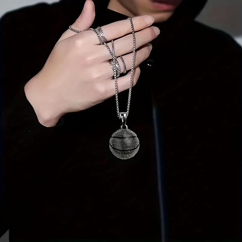 Basketball Shape Pendant Necklace, Sporty Accessory For Men