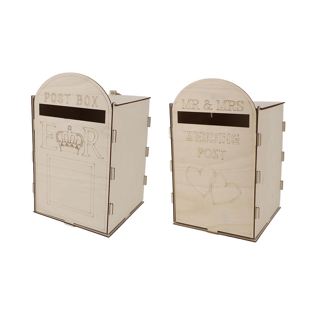 Wooden Wedding Mailbox with Lock Key Plywood Handcrafted Exquisite Vintage Wedding Post Box for Rece