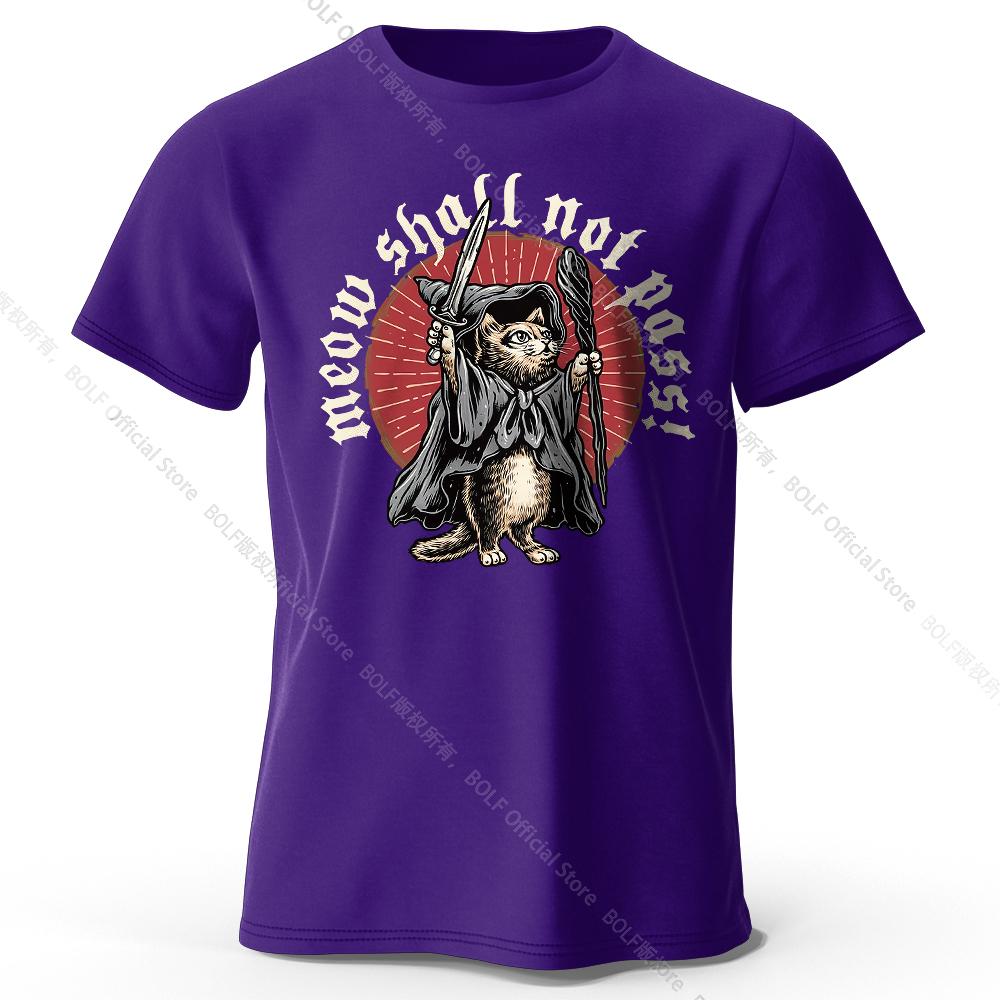 Men's Meow Shall Not Pass Printed T-Shirt 100% Cotton Oversized Cat Graphic Tees for Women Summer Tops Nerd Streetwear