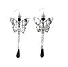 Elegant Butterfly Tassel Earrings: Chinese Ink Painting Style, Long Water Drop Pendant, Gentle Ancient Aesthetic for Women