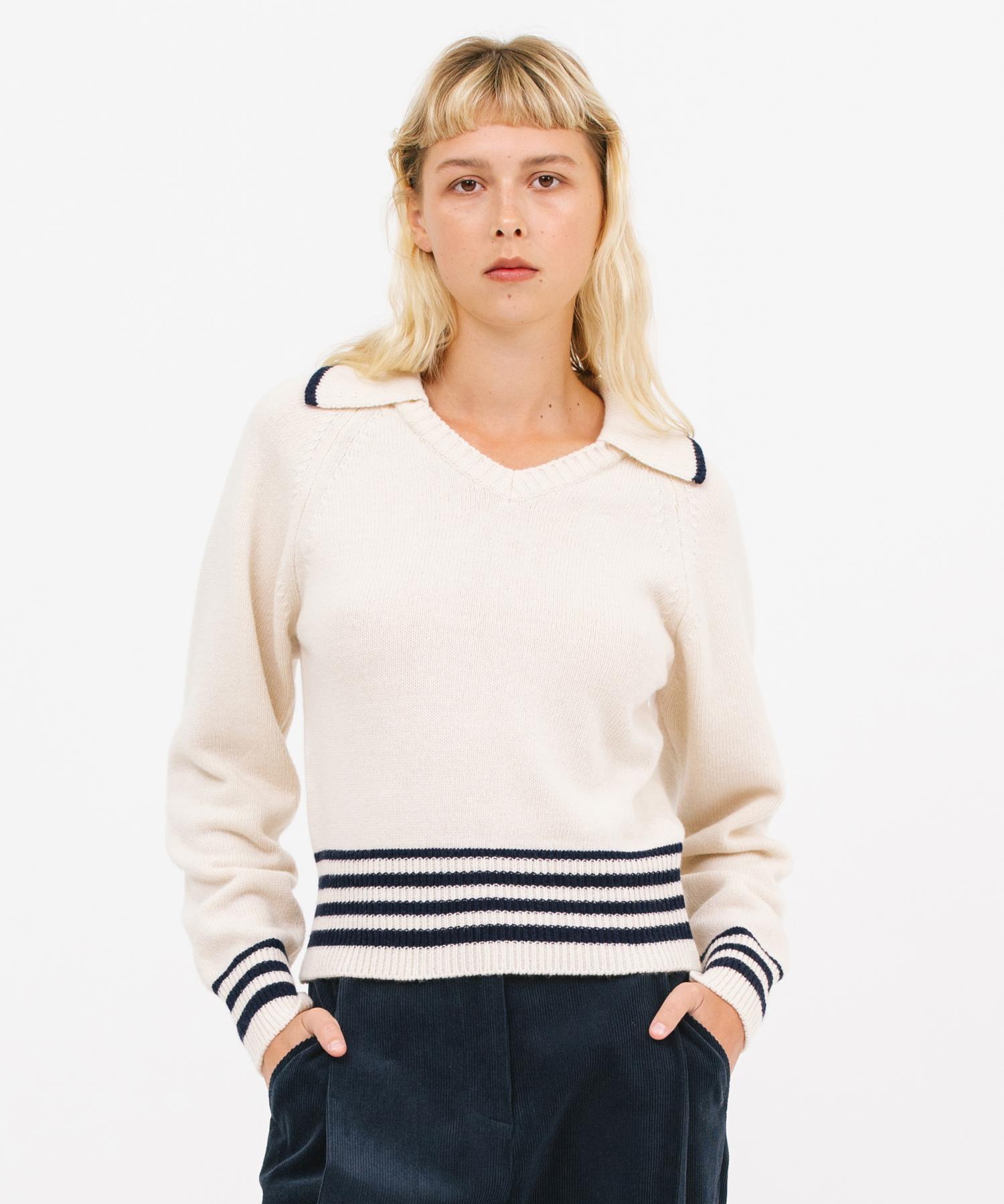 Jun By Jun K Open Collar Striped Knit_Cream F