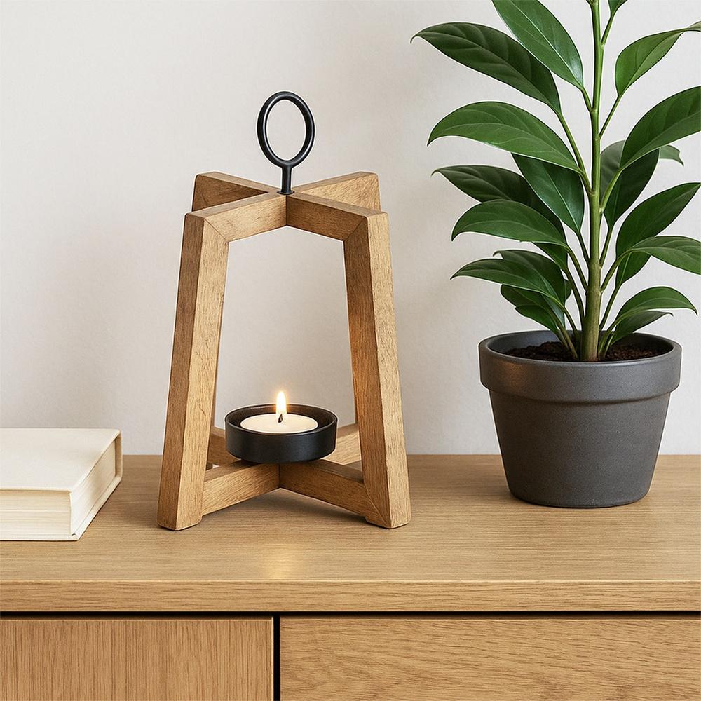 Lampion Drewniany Stojak Podstawka Na Świeczkę Tealight Świecznik 27,5 Cm