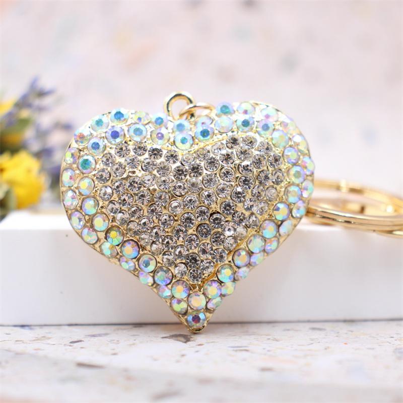 New Crystal Love Keychain Rhinestone Couple Car Key chain Female Bag Pendant accessories Keyring Flower Key Chain