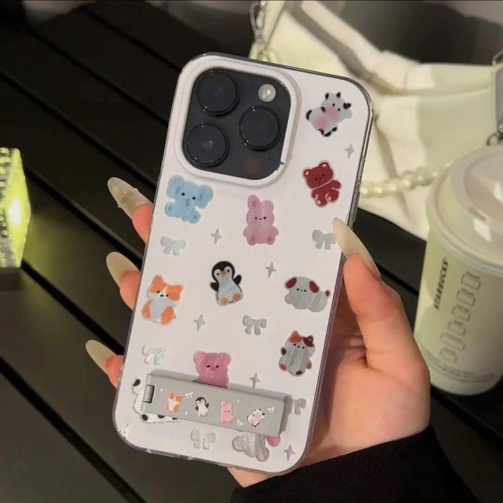Adorable Animal Full Screen Hard Case - Compatible with iPhone 11/12/13/14 Pro, Feather Yarn Design, Drop-Proof Trendy Case