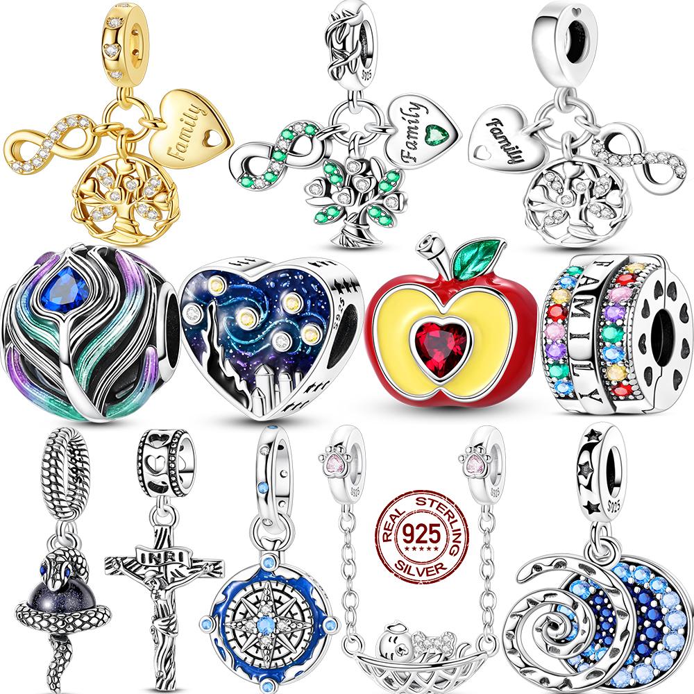 Charms 925 Silver Original Family Tree Cherry Love Paw Charm Beads Pendant Fit Bracelet Diy Woman Jewelry Making