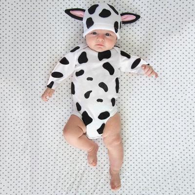 Baby Mädchen Jungen Fleckenmuster Body Strampler Cartoon Ohrenmützen Outfits