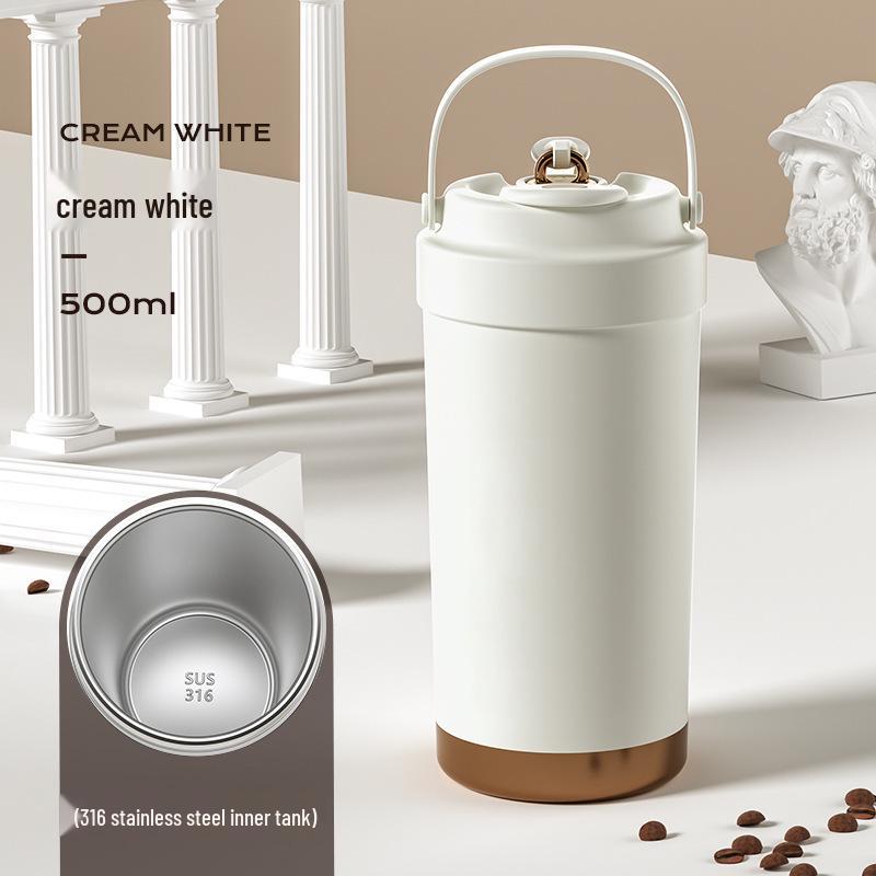 316 Ceramic Liner Thermos Cup for Female Students - Portable Travel Coffee Cup with Double Drink and Straw.