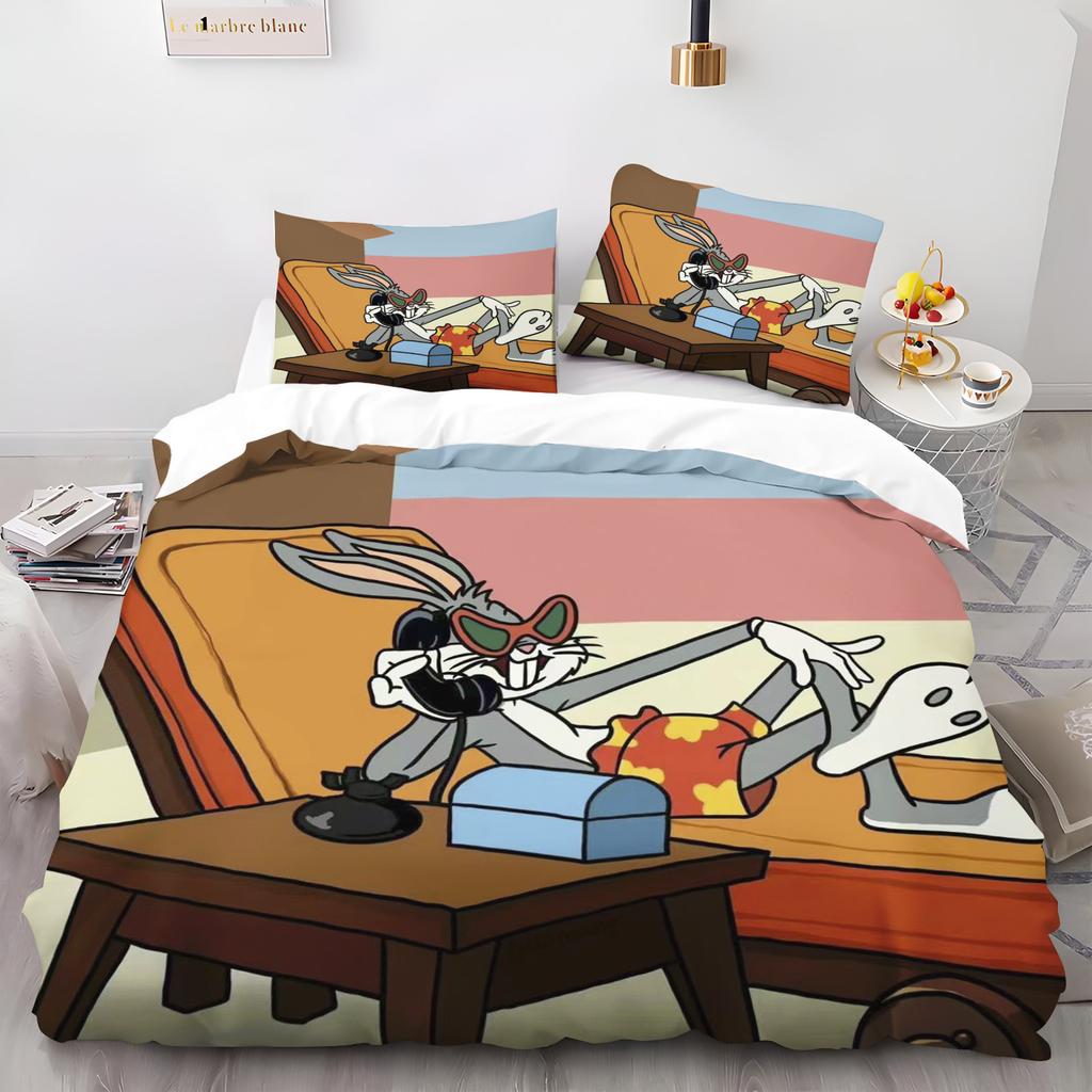 Bunny Cartoon Rabbit Quilt Cover Skin-Friendly and Breathable Duvet Comforter Warmth Children's Bedroom Bedding