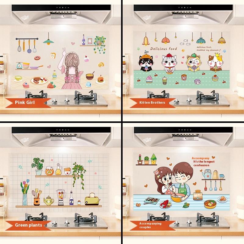 Kitchen Self Adhesive Oil-Proof Wall Stickers High-Temperature And Oil Smoke Resistant Tiles Sticker Proof Waterproof Wallpaper