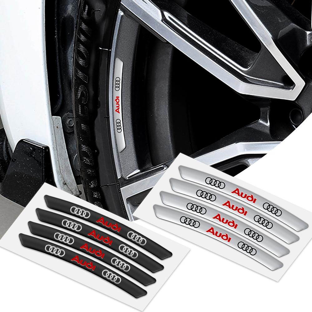 For Audi RS3 4Pcs Aluminum Car Badge Wheel Hub Rims Decor 3D Stickers For Audi A8 A5 A6 C5 C6 C7 A7 A1 A3 A4 B5 B6 B7 B8 B9 D3 Q3 Q5 Q7 TT