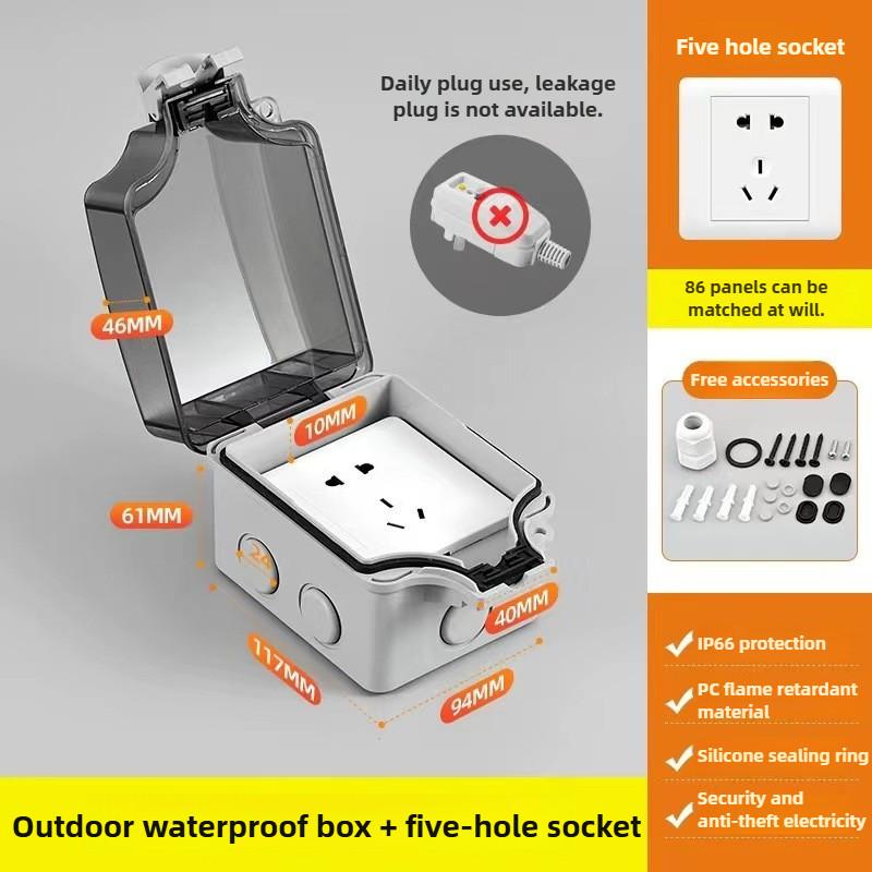 Integrated Surface-Mount Outdoor Waterproof Socket Power Switch Outdoor and Open Areas 5-Hole Socket Rainproof Box