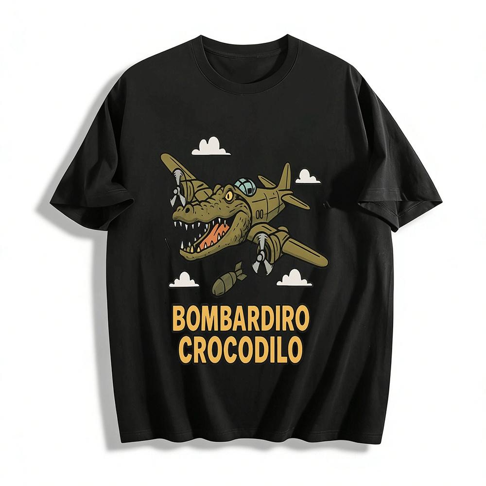 

Funny Crocodile Bomber Plane Graphic Casual Short Sleeve Tee Pure cotton T-shirt XXS