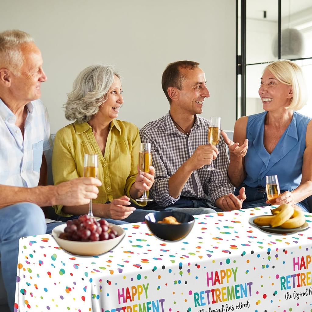 Retirement Tablecloth,Retirement Decorations 3pcs Waterproof Plastic Happy Retirement Table Cloth Rectangle Colorful Dot Retirement Table Cover for