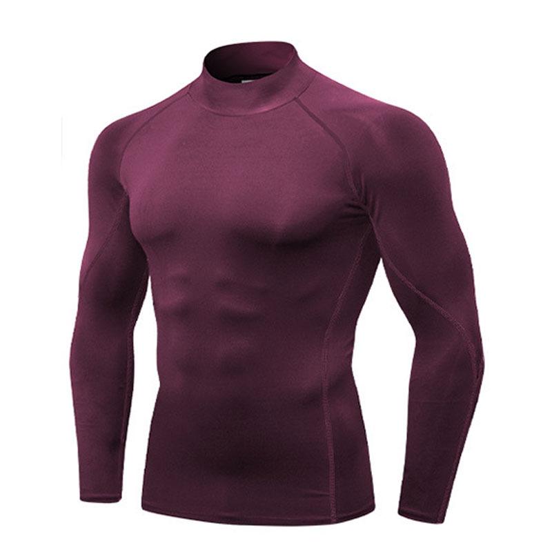 Men's High Neck Performance Long Sleeve Sports Shirt - Stretch, Breathable, Stand-Up Collar for Running & Basketball