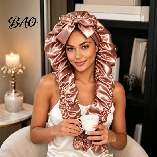 Cappello da Notte Antiscivolo Senza Calore per Arricciare i Capelli per Donne, Fascia Regolabile per Riccioli Confortevole, Cuffia in Raso, Doppio Strato per Dormire, Medio, Lungo