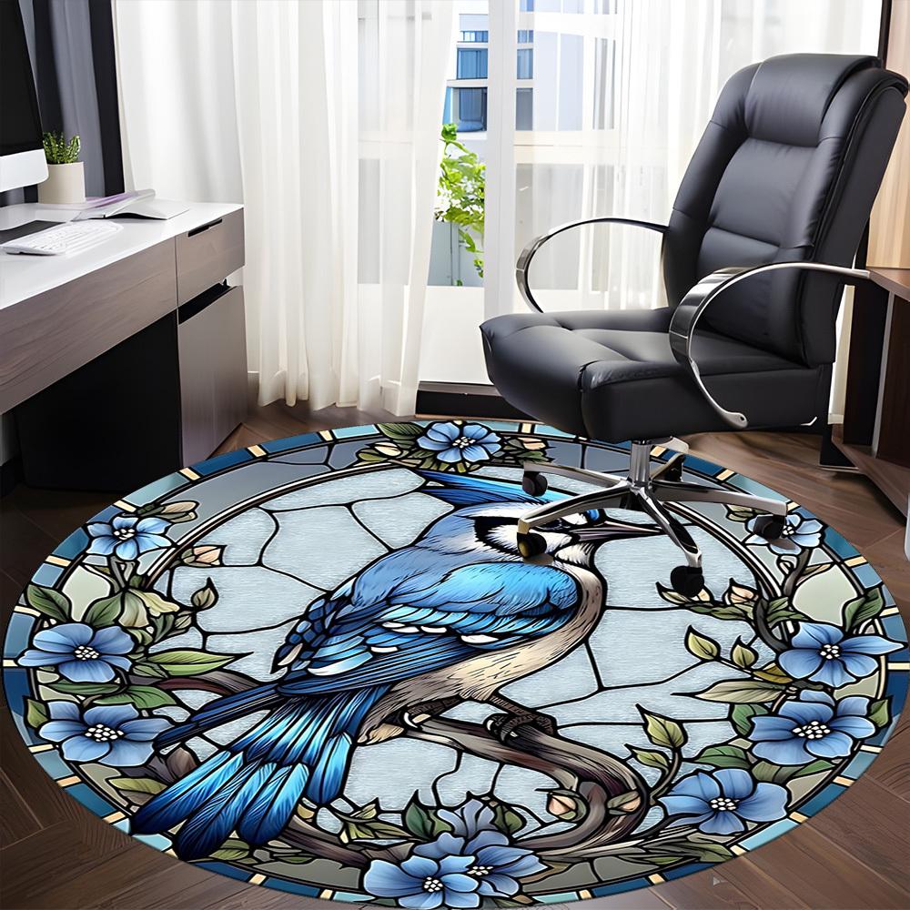 1 Stück Buntglasvogel Büro Runder Teppich, Unter Bürostühlen Schlafzimmer Wohnzimmer Heimdekoration, Raumdeko