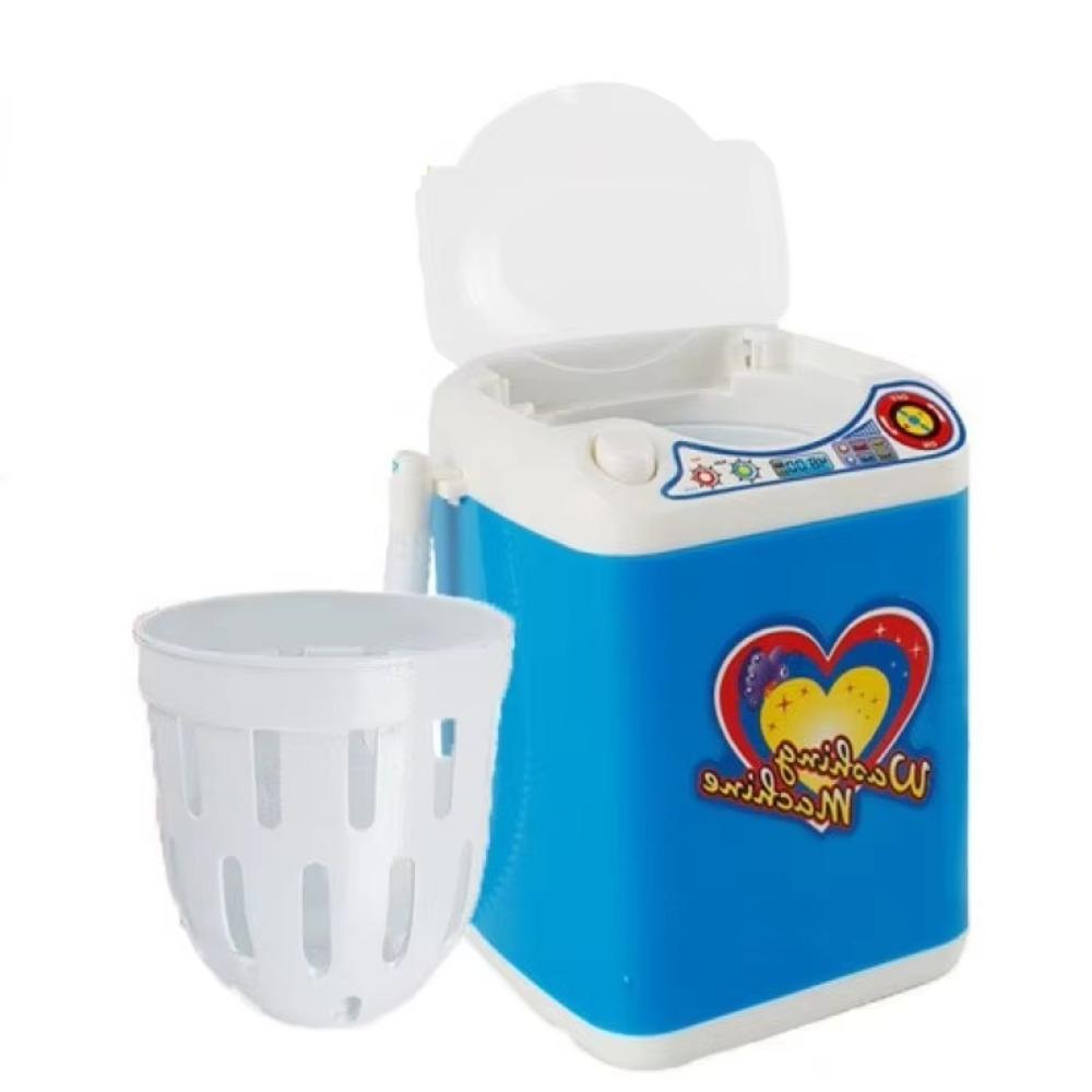 Portable Simulation Washing Machine Toy with Light Electric Dehydration Washer  For Children синий