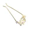 Miaomyao U-Shaped Hairpin for Kimono and Yukata, Antique Floral Hair Accessory with Pearls and Zirconia, Gold Finish, European Style Small Flower