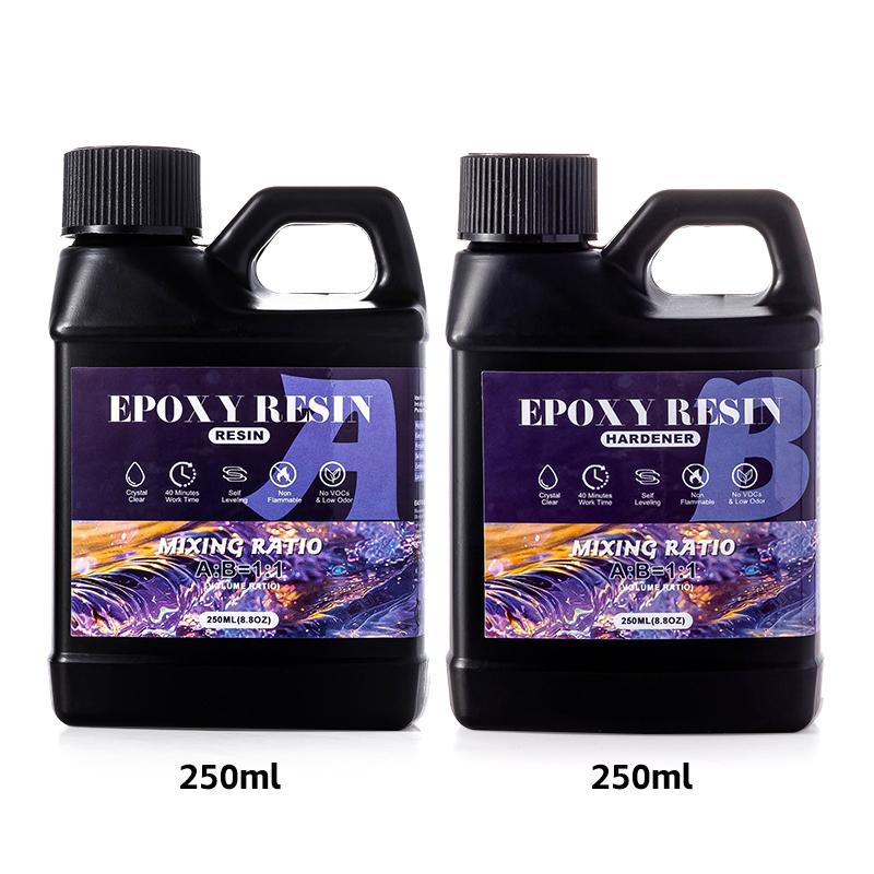 Easy Mix 1:1 Epoxy Resin Kit Crystal Clear-Not Yellowing No Bubble Self Leveling Casting & Coating Resin for DIY Jewelry Making 250ml 250ml