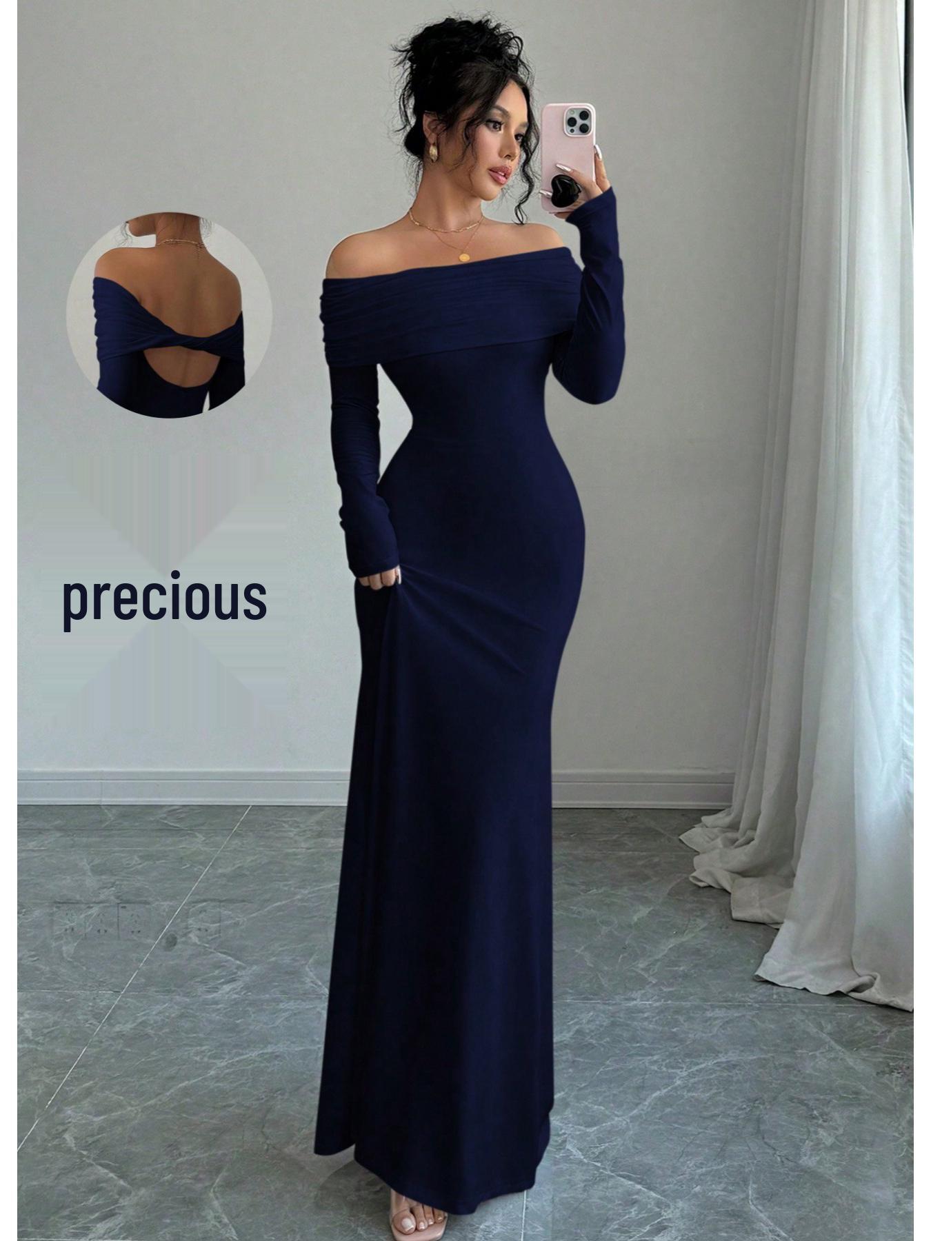 Spring 2025 Women s One-Shoulder Ruched Elegant Bodycon Long Evening Dress XXL