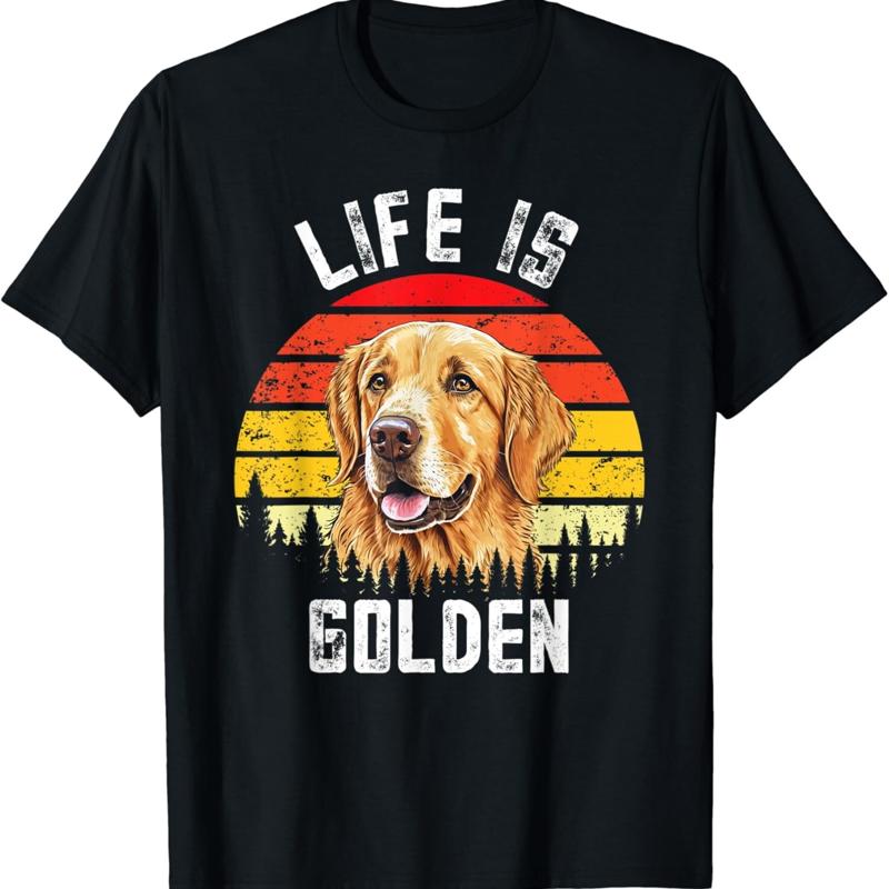 Vintage Life Is Golden Funny Retriever Dog Lover T Shirt S разноцветный