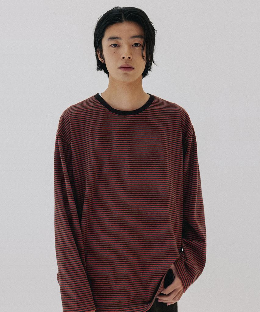 BLANKROOM Pencil Stripe Long Sleeve Tee_Museum Red