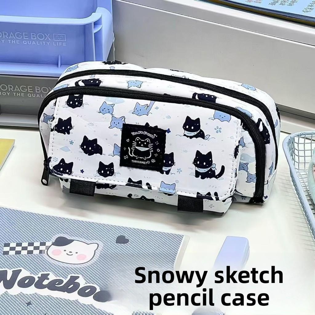 Hello Kitty And Capybara Canvas Storage Bag With Flip Cover For Stationery And Office Supplies