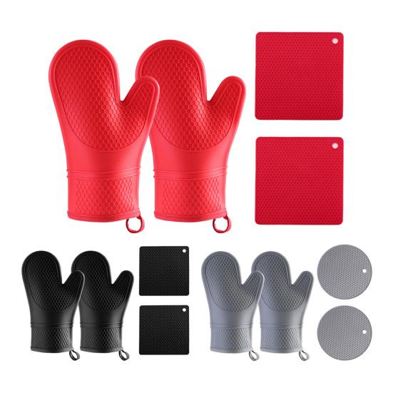 Topflappen- und Topfuntersetzer-Set Hitzebeständige Küchenhandschuhe mit rutschfester Silikonoberfläche Extra lange Ofenhandschuhe und Topflappen zum Kochen Backen