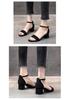 Women's 2025 Black Chunky Heel Mid-Heel Sandals - Versatile One-Strap Fairy Style, Perfect with Skirts.
