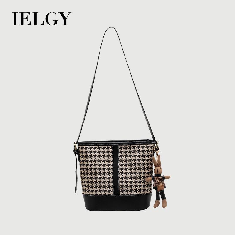 IELGY Ladies Messenger Bag Fashionable All-Match One-Shoulder Checked Bucket Bag