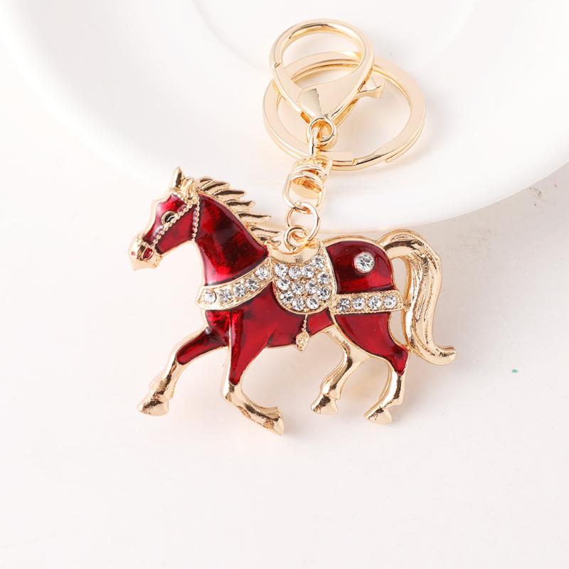 2026 New Horse Keychain Sparkling Crystal Metal Animal Pony Handbag Pendant Decoration Car Key Ring New Year Souvenir Gift