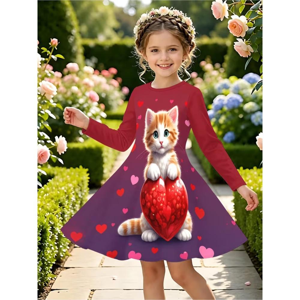 Girls' 3D Halloween Dress Long Sleeve Summer Spring Vacation Daily Holiday Princess Beautiful Sweet Kids 4-12 Years Casual Dress A Line Dress