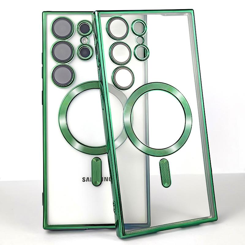 

Прозрачный чехол Magsafe для Samsung Galaxy S21 S22 S23 S24 Ultra Plus, магнитный силиконовый чехол с беспроводной зарядкой For S21 Ultra зелёный