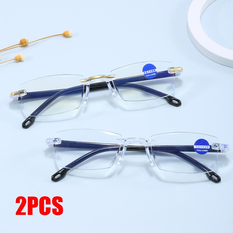 2PCS Anti Blue Frameless Cut Edge Men s And Women s Vintage Ultra Light Anti Drop Glasses +150