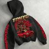 Tokyo Samurai Sports Car Short Hoodie Red Gold Japanese Style JDM Loose Fit Long Sleeve Print Top
