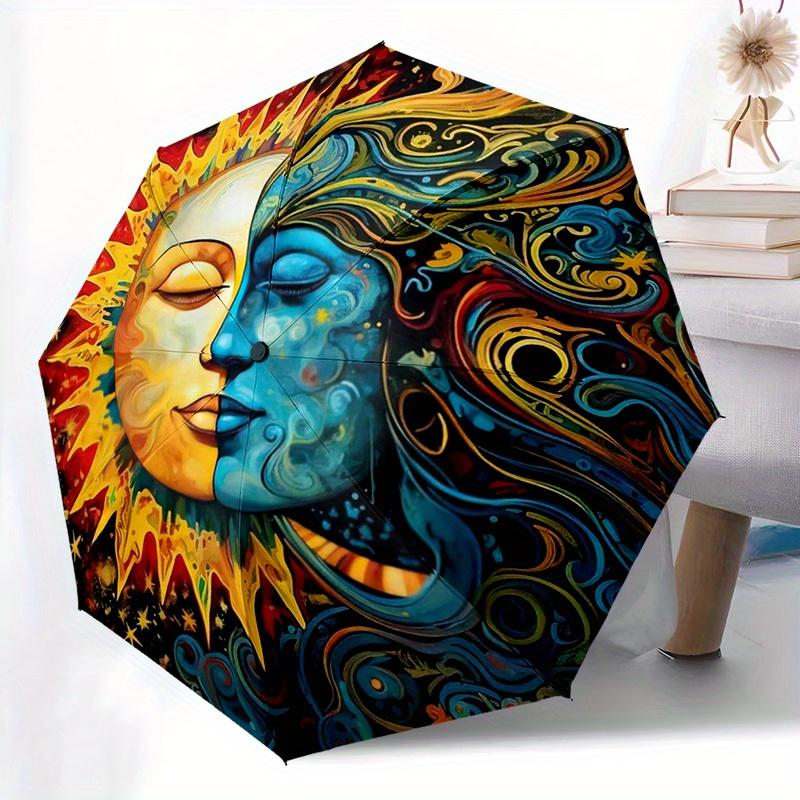 Tiedye Sunflower Utomatic Folding Umbrella Compact 8Rib Design For Outdoor Daily Compact Umbrella And Festive Gift Y274