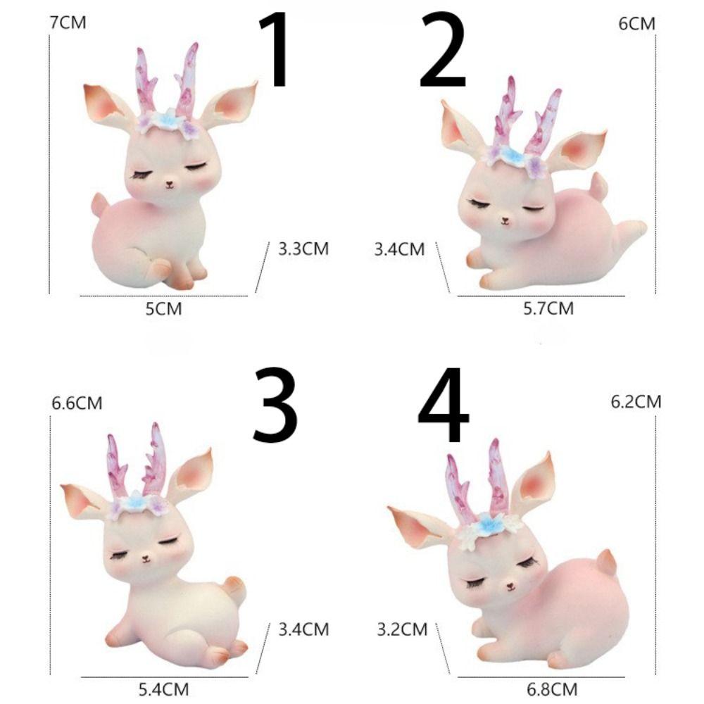 Kawaii Resin Pink Deer Ornament Mini Deer Birthday Cake Decor Baby Deer Doll Sculpture Bedroom
