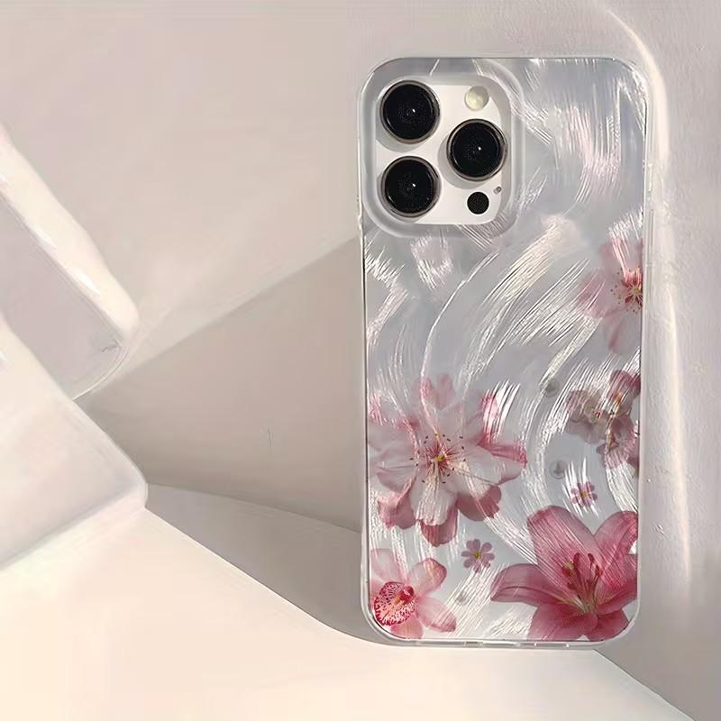 Shiny Pink Peach Blossoms Phone Case for iPhone 17 16e 16 15 14 13 12 11 Pro Max X Xs XR XSMax 8 7 6 6s Air Plus Feather Texture