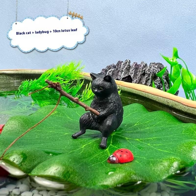 1 Set Heim-Desktop-Dekoration Realistische Katzen und Blatt Marienkäfer Harzfiguren Aquariumzubehör Einzigartige Geburtstagsgeschenke