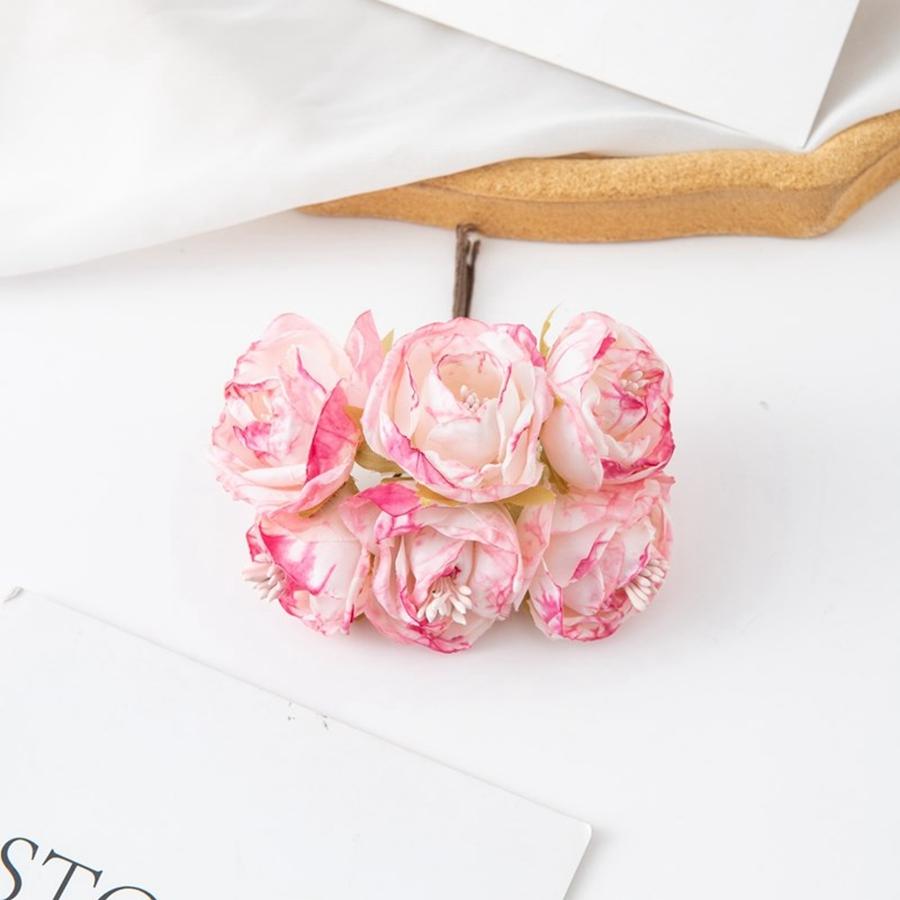 6PCSArtificial Flowers Silk Stamen Rose For Wedding Bridal Bouquet Decor Home Living Room Bonsai DIY Christmas Wreath Accessory