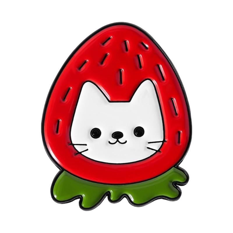 Playful Strawberry Banana Tomato Kitten Lapel Pin Cute Cartoon Animal And Fruit Theme Alloy Brooch Fashion Accessory