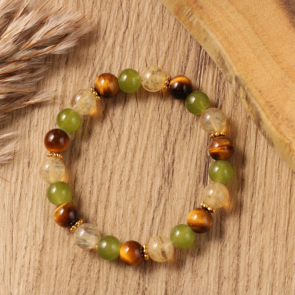 Festive Gifts Tiger Eye Green Aventurine Rutilated Quartz Beaded Bracelet Natural Fashion Jewelry For Men Women Daily Wear Gift