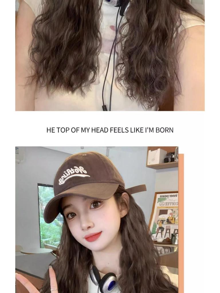 Fashionable Wool Curl Hat with Integrated Wig - New Enlarged Brim Full Head Set