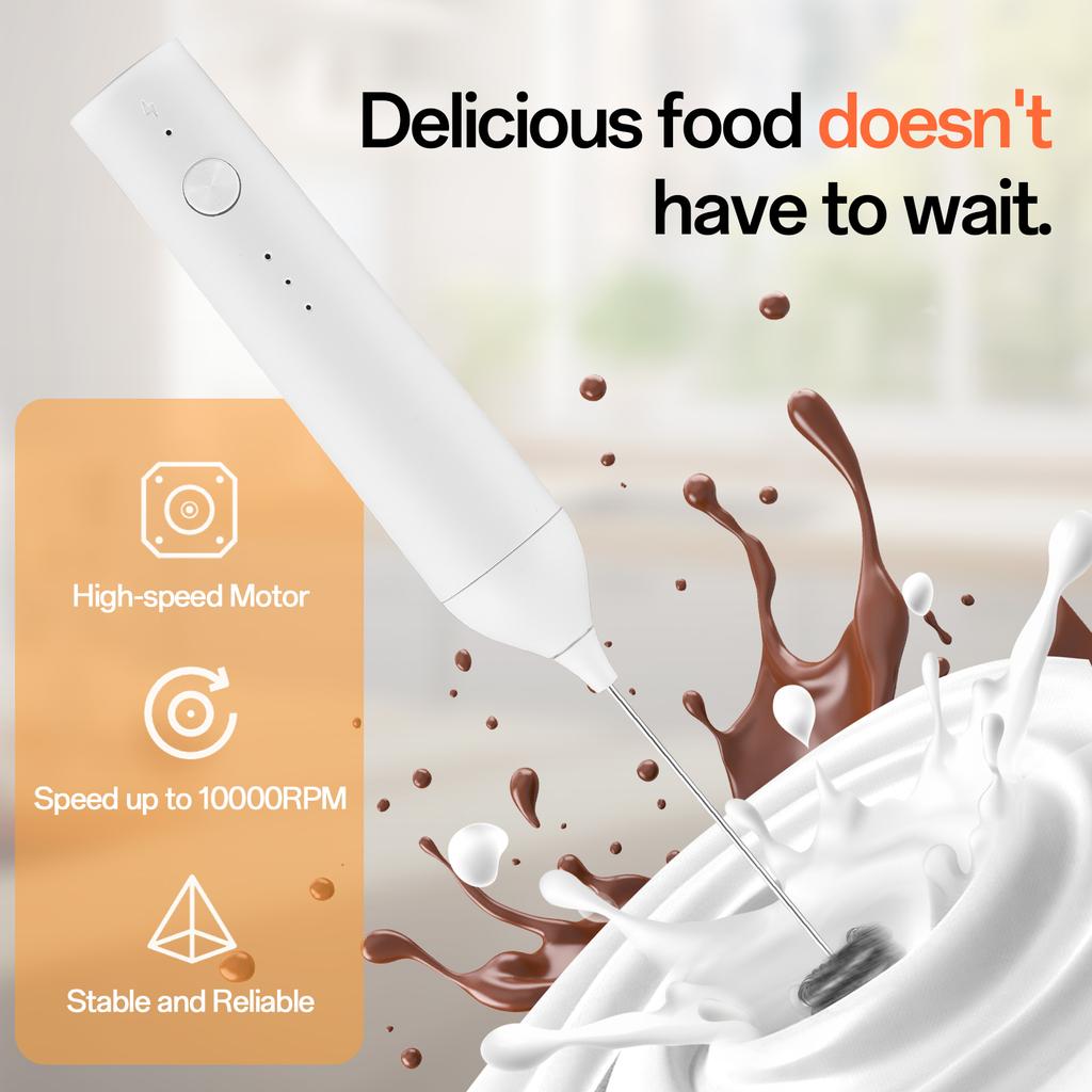 Electric Milk Frother Rechargeable Handheld Foam Maker 3 Levels Speed Adjustable Standable Whisk for Coffee Cream Egg