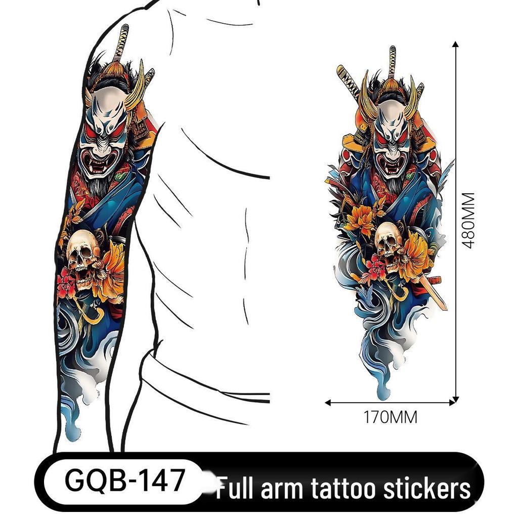 Adesivo Tatuaggio Completo per Braccio Uomo: Design Realistico Impermeabile, Motivo Tigre e Teschio
