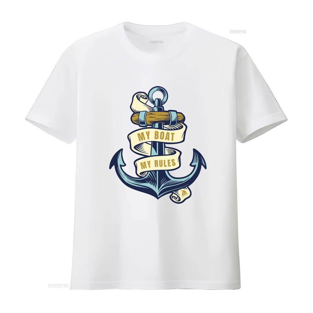 My Boat Rules Mens T Shirt Funny Sailor Anchor Design for Nautical Lovers Vintage Washed Versatile Breathable Soft Fashion