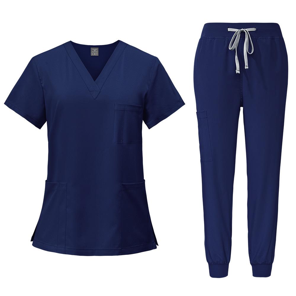 Summer V-neck Models Short-sleeved + Lace-up Trousers Doctor Short-sleeved Overalls Two-piece Set of Quick-drying Elastic Hand-washing Clothes