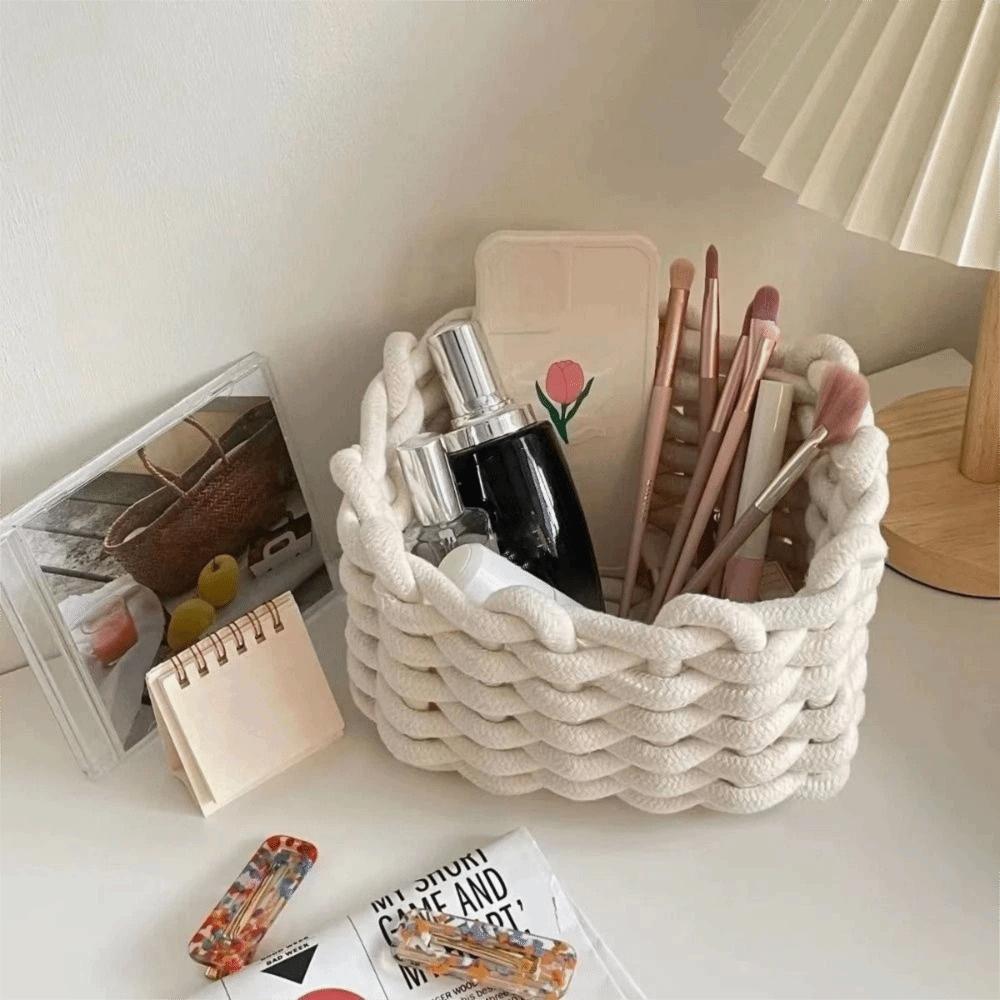 Nordic Style Woven Basket Hand-woven Multi-functional Toy Storage Basket Rectangular Cotton Rope Basket Bathroom Storage